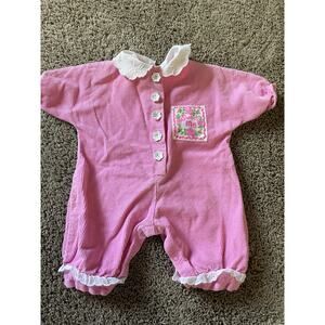 Vintage Baby Pink Corduroy Ruffle Romper 0-6 Month Flower Buttons Sweet Me